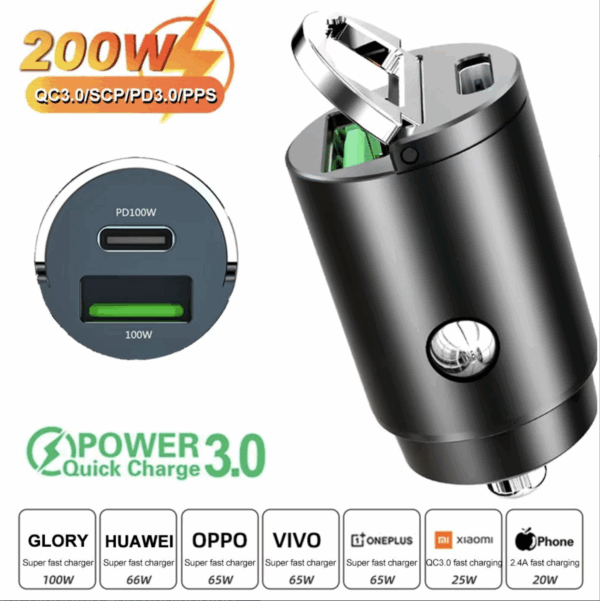 car plug/adapter/socket 200W fast charging for Type C and Type A